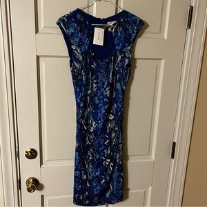 Cache Blue Sheath Dress with Bateau Neckline